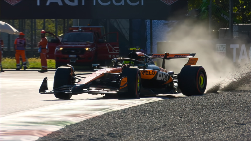 2025 Italian GP FP2: Norris catches the car at high speed to avoid the gravel